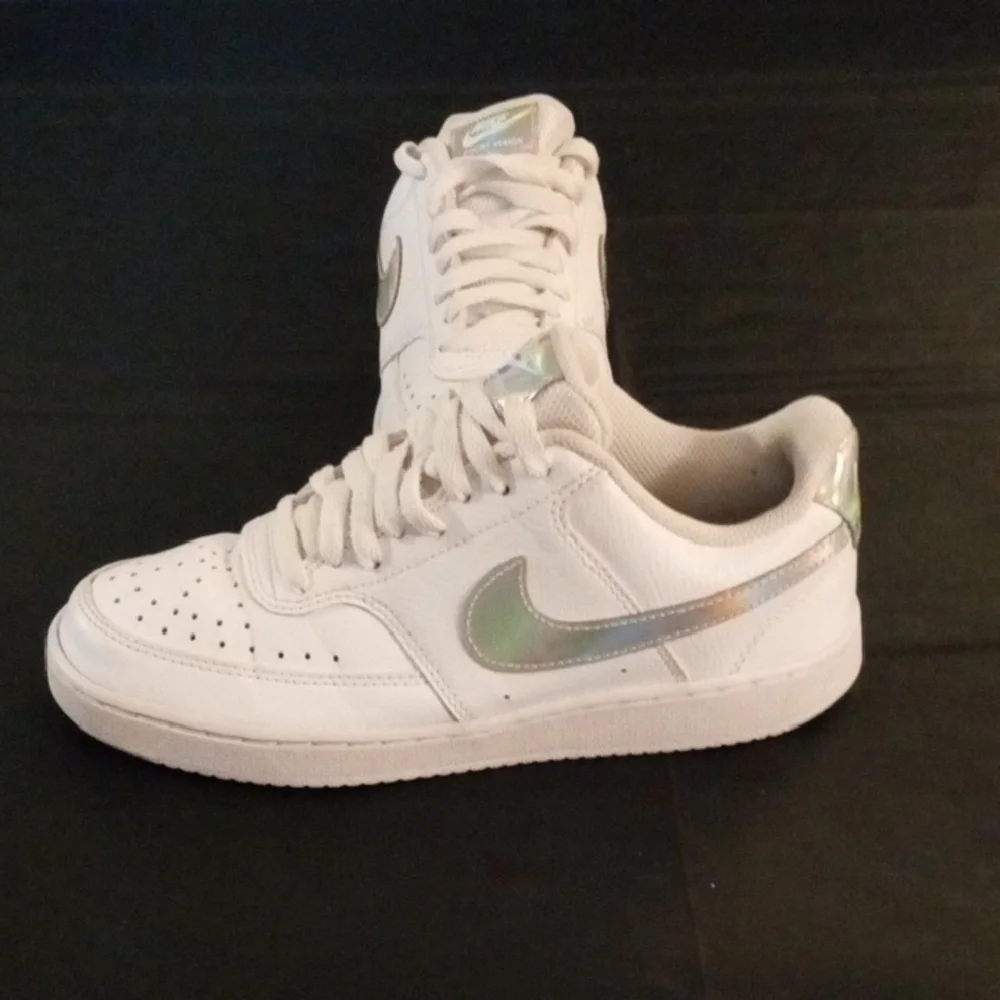 Women's Nike  Silver and White Athletic Court Vision  Shoes Low-Top Design - Picture 6 of 13